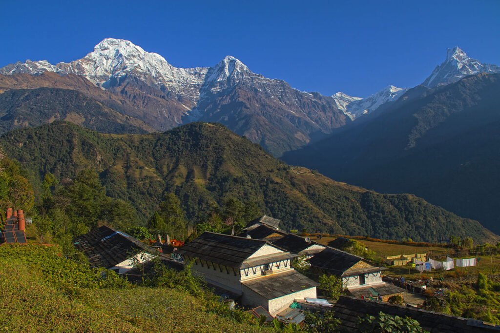 Ghandruk Village with Annapurna and Machapuchare Mountains in the Background