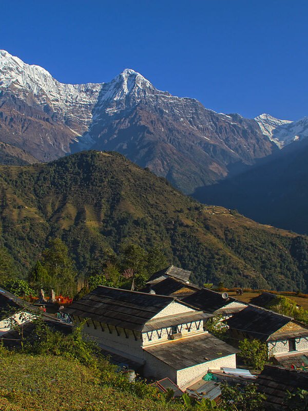 Ghandruk Village with Annapurna and Machapuchare Mountains in the Background