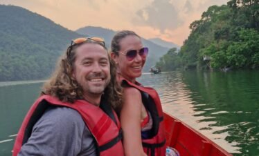 South African couple enjoing in fewa lake ,