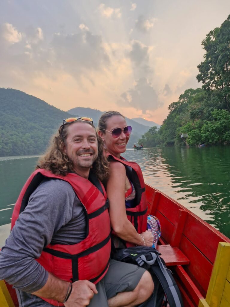 South African couple enjoing in fewa lake ,