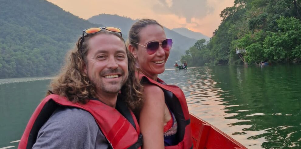South African couple enjoing in fewa lake ,