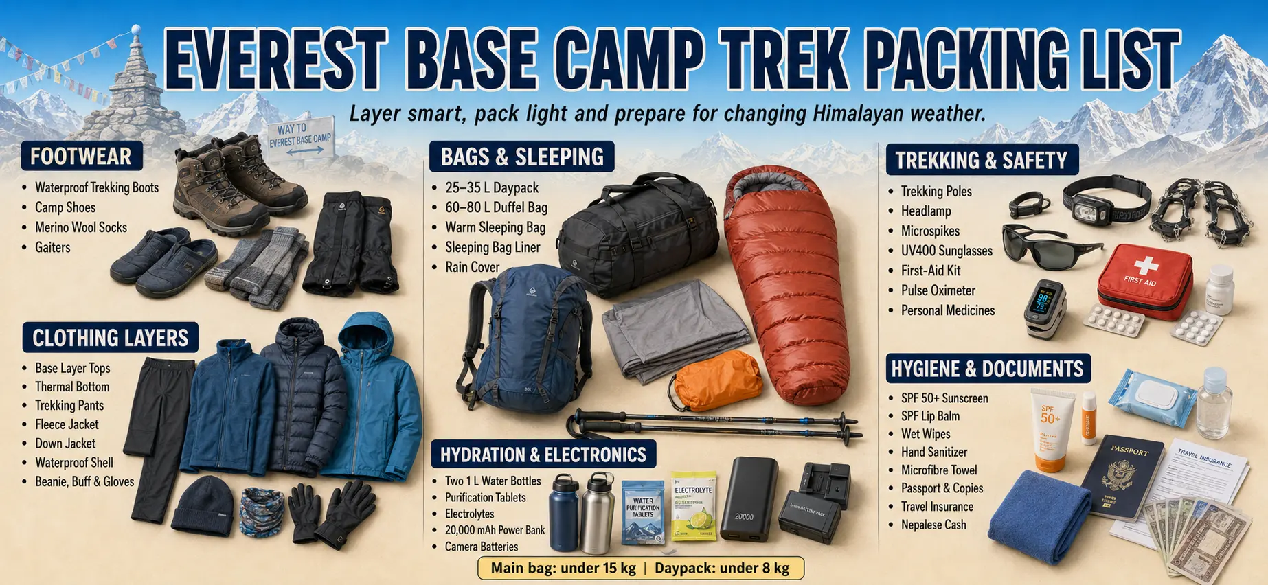Everest Base camp Trek Packing List