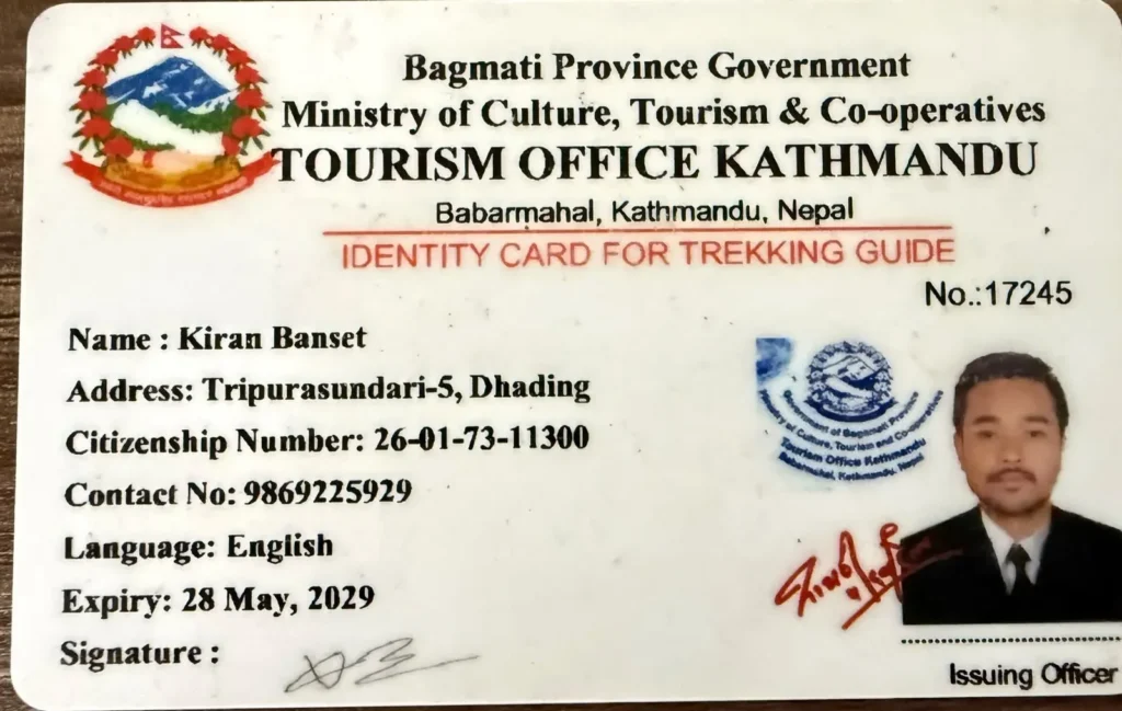 Nepal trekking guide license