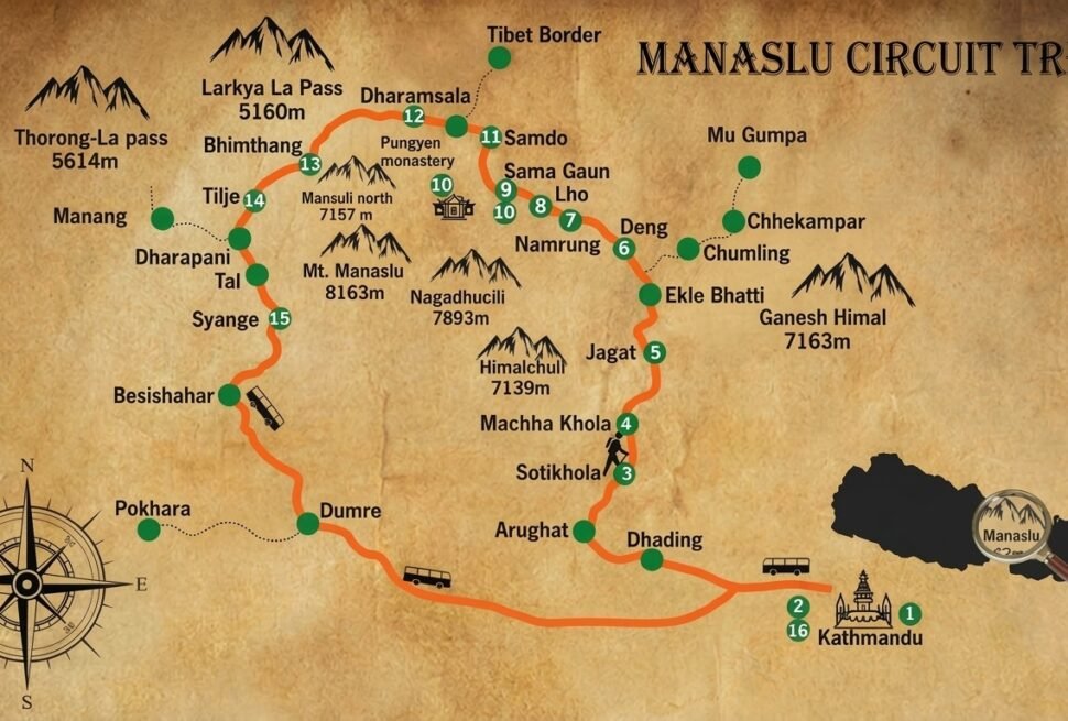 Manaslu Circuit Trek Map