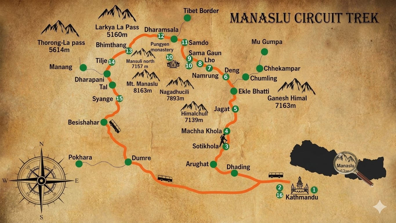 Manaslu Circuit Trek Map