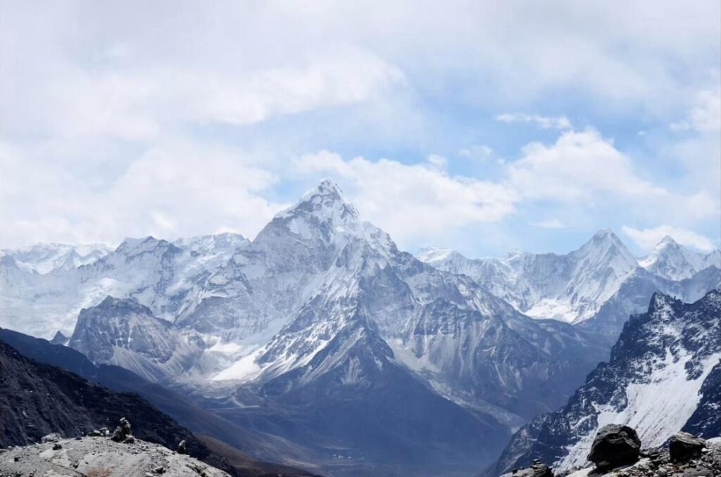 Everest Scenic Flight aerial view of the Himalayan mountain range from the aircraft window